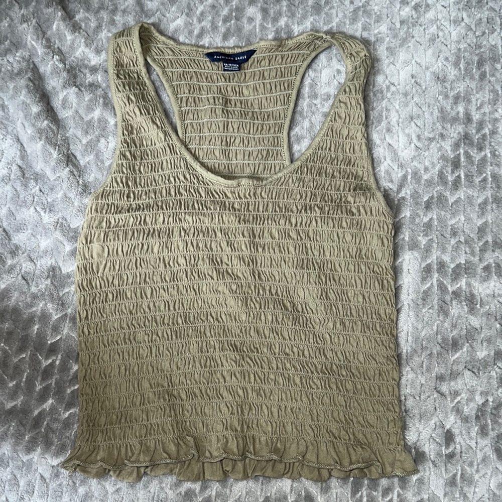 American Eagle green racerback elastic ruched tank top XS